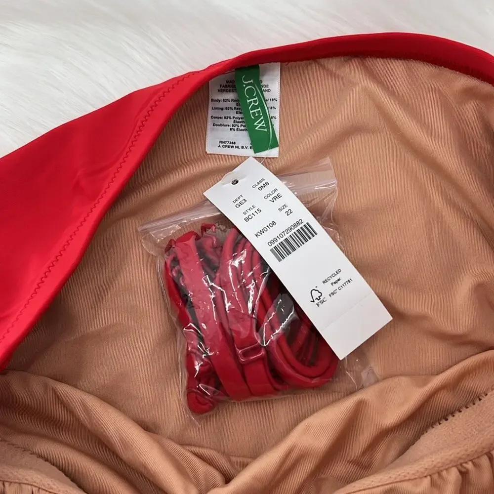 J.Crew Women's Ruched Bandeau One-Piece Swimsuit - Red - 22 - New with tags